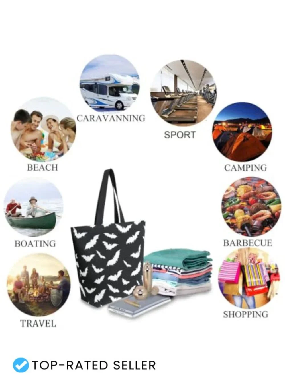 Extra Large Canvas Shoulder Tote Bag Halloween Bats Pattern Reusable Shopping